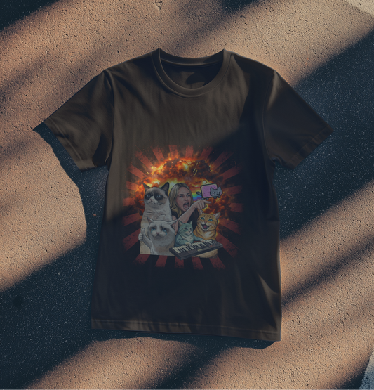 Meme Legends: Vintage 90s Rap Tee Style T-Shirt - Funny Cat Collage Graphic Tee - Unisex